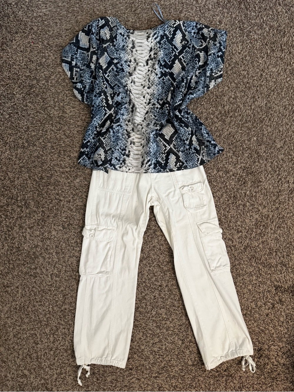 Michael Kors Top With White Cargo Jeans with Drawstring Hems